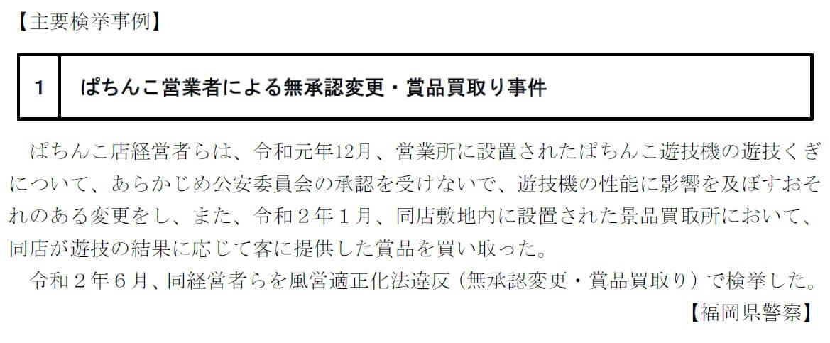 ぱちんこ営業者による無承認変更・賞品買取り事件